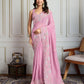 Jyoti Fashion Women's Pink Semi Georgette Embroidered Designer Saree with Blouse | Swadesiicart