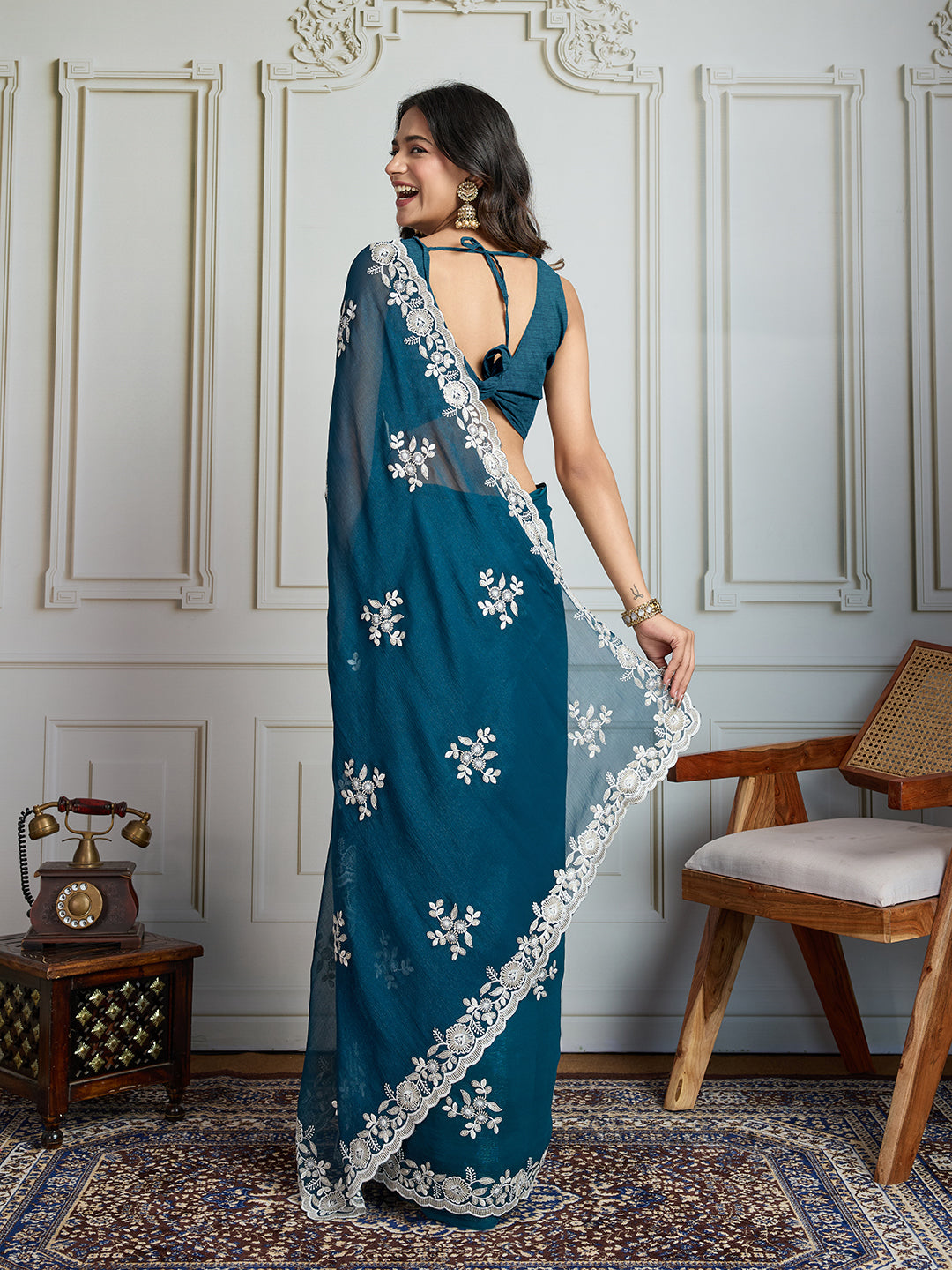Jyoti Fashion Women's Morpich Semi Georgette Embroidered Designer Saree with Blouse | Swadesiicart
