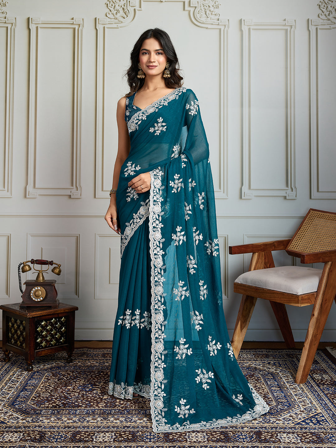 Jyoti Fashion Women's Morpich Semi Georgette Embroidered Designer Saree with Blouse | Swadesiicart