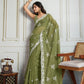 Jyoti Fashion Women's Olive Green Semi Georgette Embroidered Designer Saree with Blouse | Swadesiicart