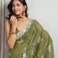 Jyoti Fashion Women's Olive Green Semi Georgette Embroidered Designer Saree with Blouse | Swadesiicart