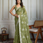 Jyoti Fashion Women's Olive Green Semi Georgette Embroidered Designer Saree with Blouse | Swadesiicart