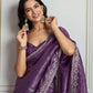 Jyoti Fashion Women's Purple Gold Crush Embroidered Designer Saree with Blouse | Swadesiicart