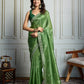 Jyoti Fashion Women's Parrot Green Gold Crush Embroidered Designer Saree with Blouse | Swadesiicart
