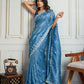 Jyoti Fashion Women's Rama Blue Gold Crush Embroidered Designer Saree with Blouse | Swadesiicart