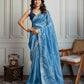 Jyoti Fashion Women's Rama Blue Gold Crush Embroidered Designer Saree with Blouse | Swadesiicart