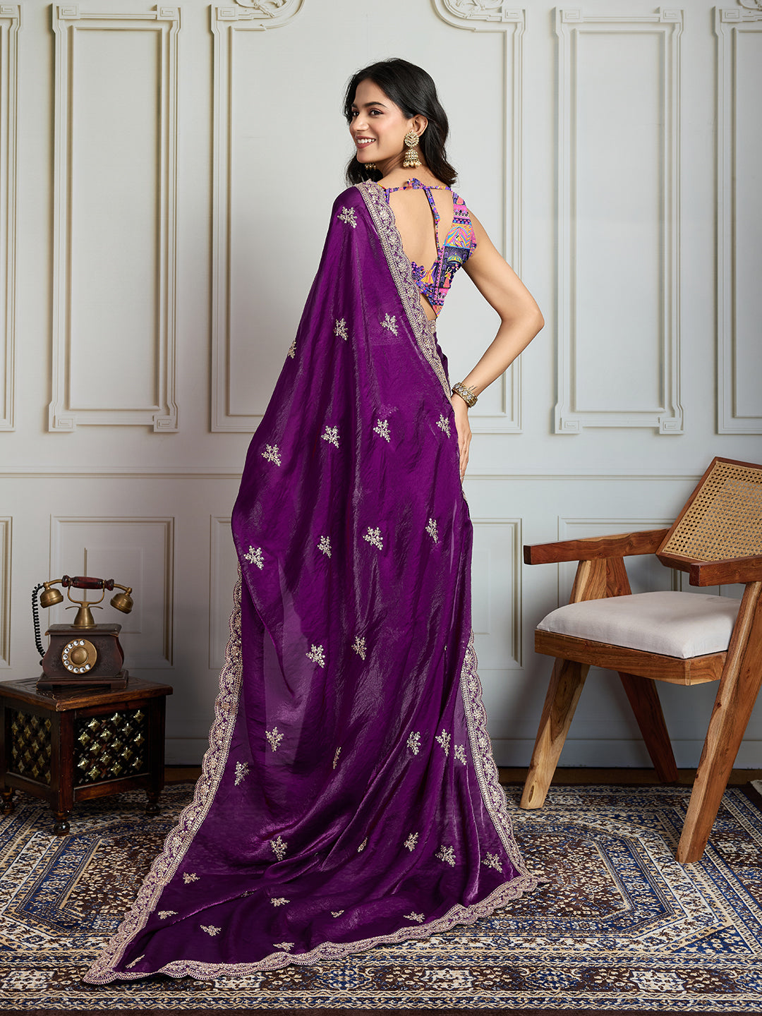 Jyoti Fashion Women's Purple Jimmy Choo Embroidered Designer Saree with Blouse | Swadesiicart