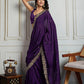 Jyoti Fashion Women's Purple Satin Silk Sequins Designer Saree with Blouse | Swadesiicart