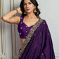 Jyoti Fashion Women's Purple Satin Silk Sequins Designer Saree with Blouse | Swadesiicart