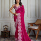 Jyoti Fashion Women's Pink Fandy Satin Embroidered Designer Saree with Blouse | Swadesiicart