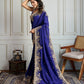 Jyoti Fashion Women's Blue Jimmy Choo Silk Embroidered Designer Saree with Blouse | Swadesiicart