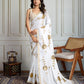 Jyoti Fashion Women's White Georgette Embroidered Designer Saree with Blouse | Swadesiicart