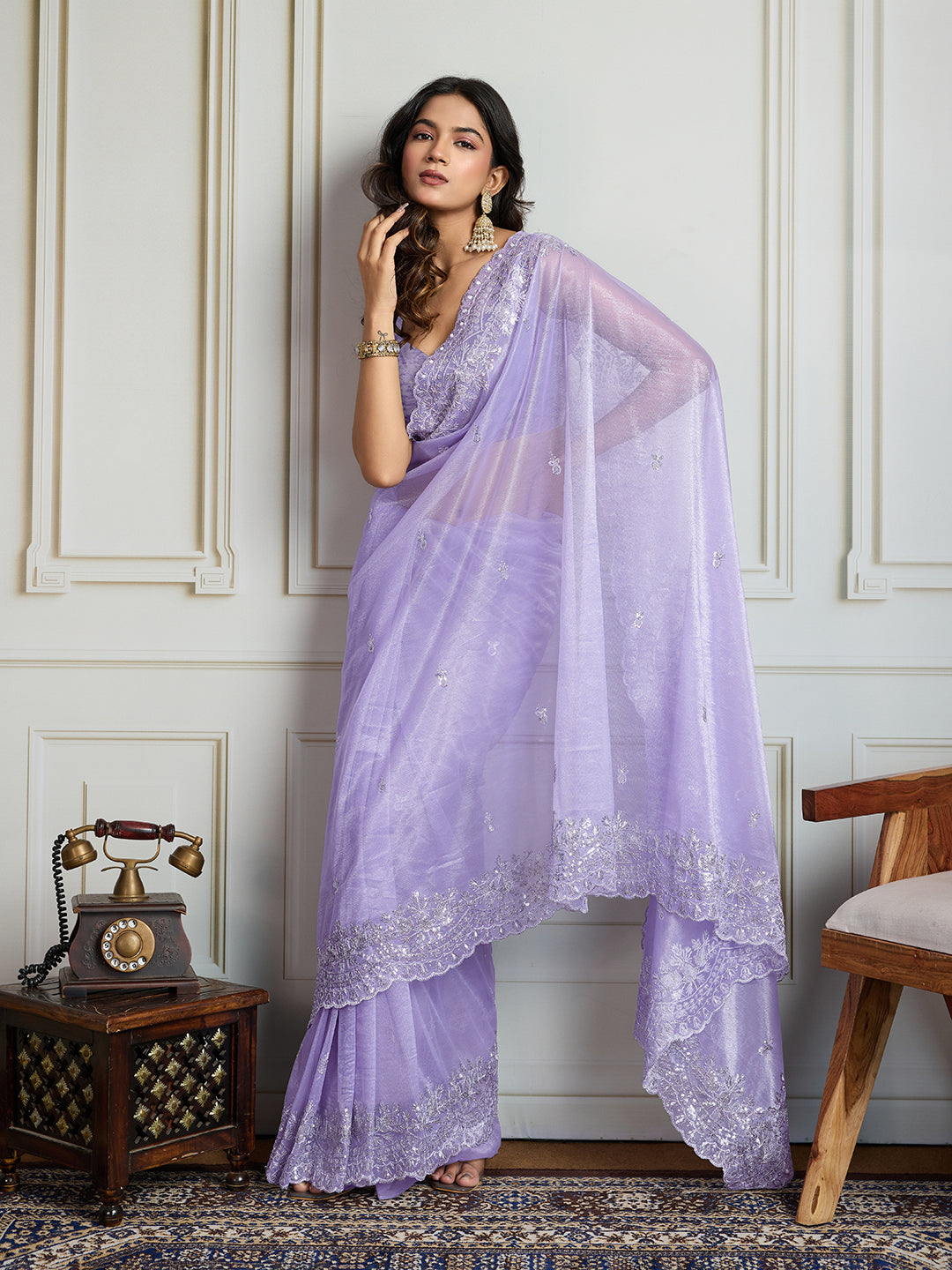 Jyoti Fashion Women's Lavender Art Silk Embroidered Designer Saree with Blouse | Swadesiicart