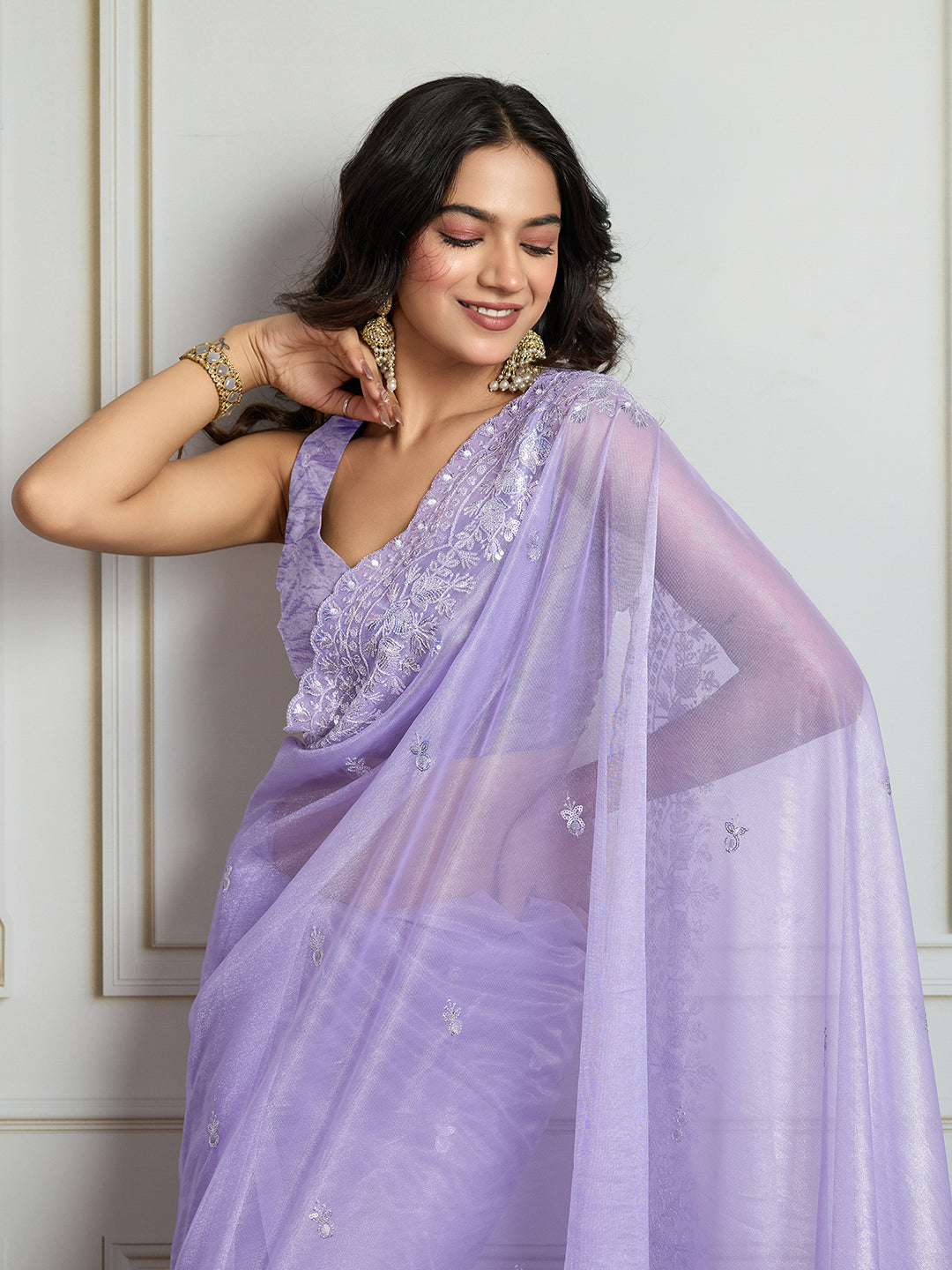 Jyoti Fashion Women's Lavender Art Silk Embroidered Designer Saree with Blouse | Swadesiicart