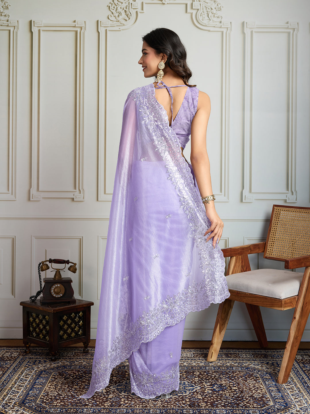 Jyoti Fashion Women's Lavender Art Silk Embroidered Designer Saree with Blouse | Swadesiicart