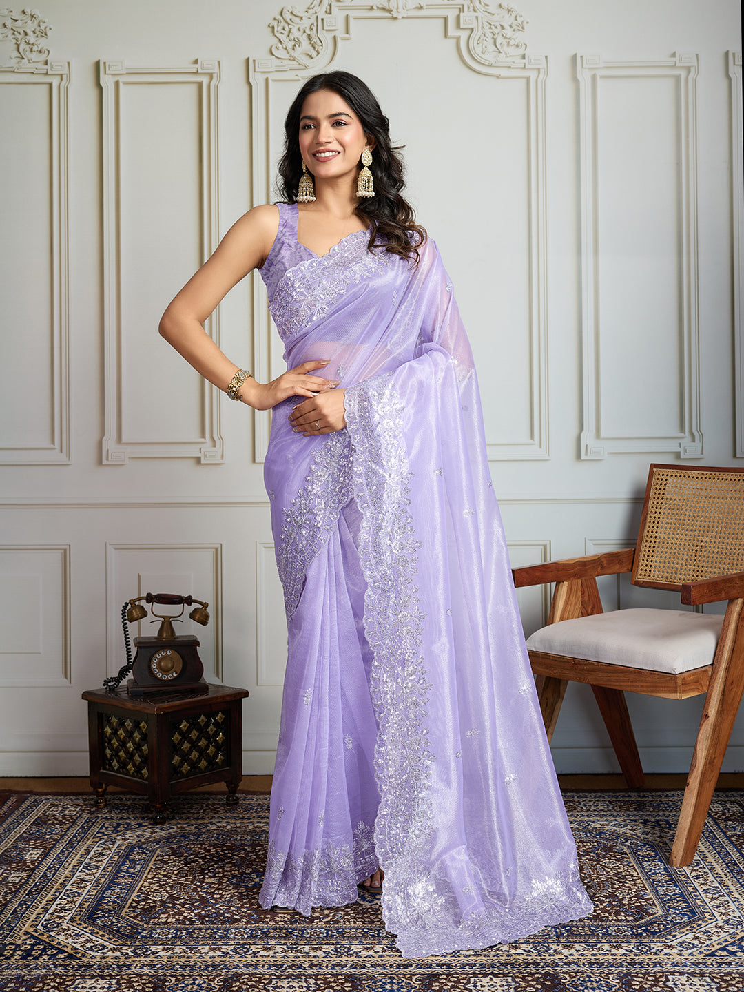 Jyoti Fashion Women's Lavender Art Silk Embroidered Designer Saree with Blouse | Swadesiicart