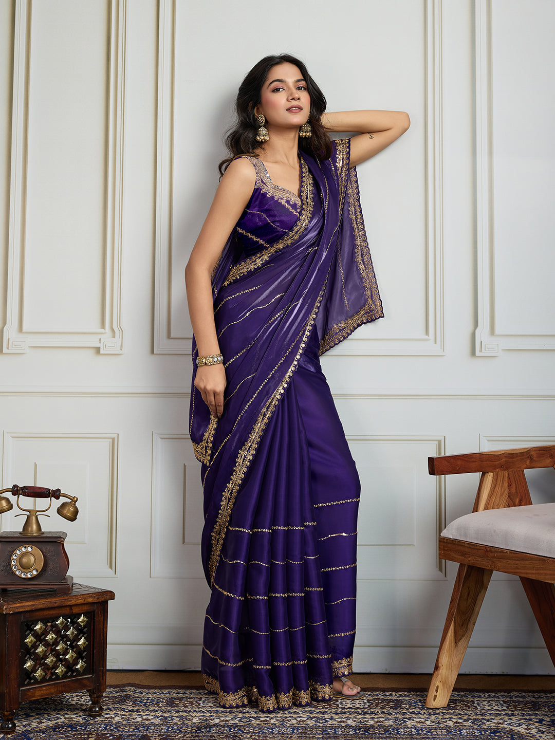 Jyoti Fashion Women's Purple Jimmy Choo Sequins Designer Saree with Blouse | Swadesiicart