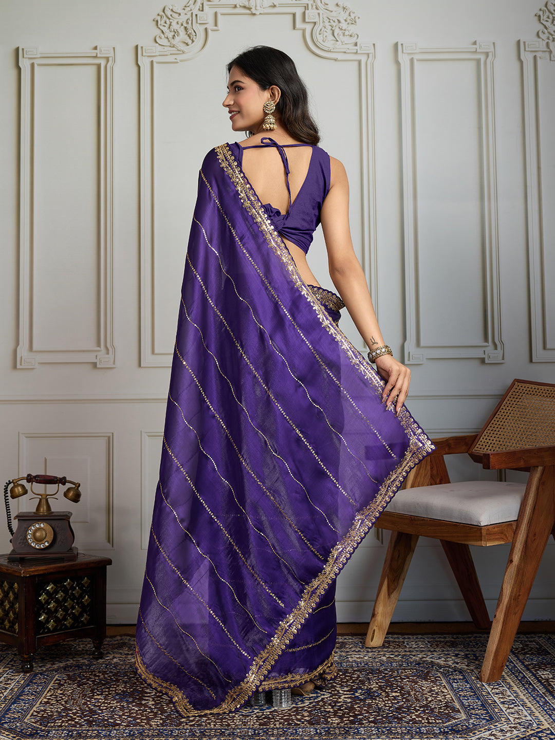 Jyoti Fashion Women's Purple Jimmy Choo Sequins Designer Saree with Blouse | Swadesiicart