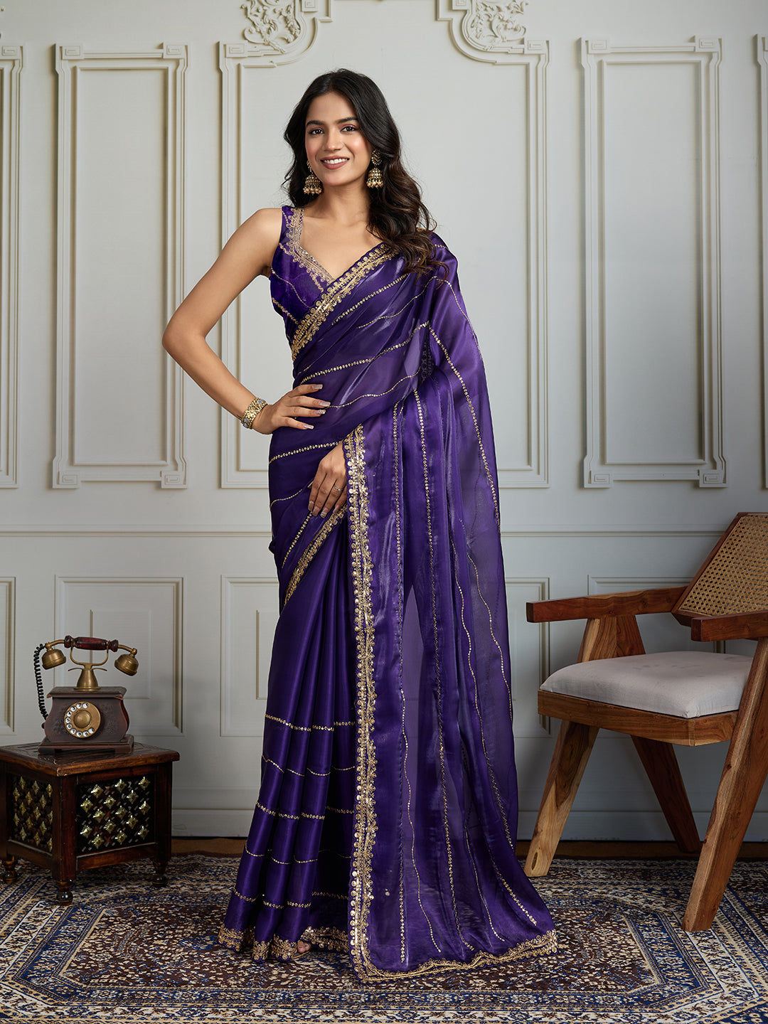 Jyoti Fashion Women's Purple Jimmy Choo Sequins Designer Saree with Blouse | Swadesiicart