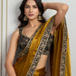 Jyoti Fashion Women's Mustard Satin Silk Embroidered Designer Saree with Blouse | Swadesiicart