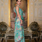 Jyoti Fashion Women's Sea Green Chinon Digital Print with Mirror Saree with Blouse | Swadesiicart
