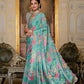 Jyoti Fashion Women's Sea Green Chinon Digital Print with Mirror Saree with Blouse | Swadesiicart