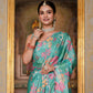 Jyoti Fashion Women's Sea Green Chinon Digital Print with Mirror Saree with Blouse | Swadesiicart