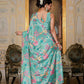 Jyoti Fashion Women's Sea Green Chinon Digital Print with Mirror Saree with Blouse | Swadesiicart