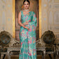Jyoti Fashion Women's Sea Green Chinon Digital Print with Mirror Saree with Blouse | Swadesiicart