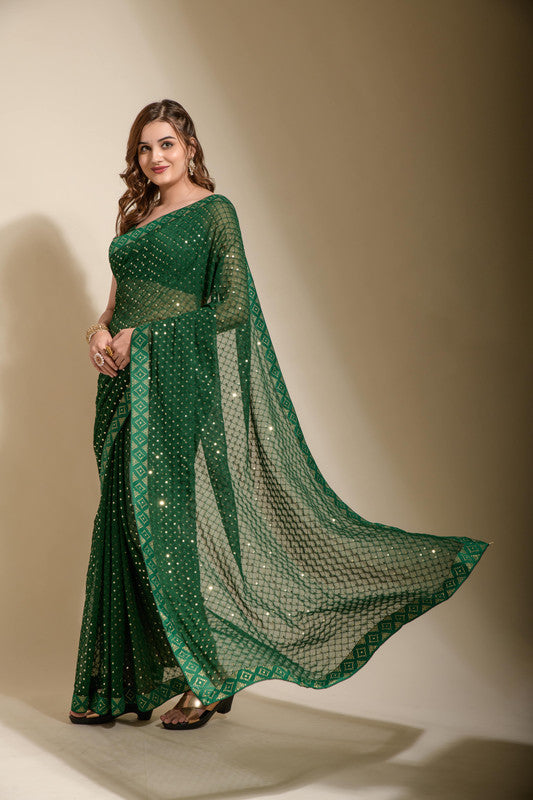 Jyoti Fashion Women's Green Sequence Embroidery Georgette Saree with Blouse | Swadesiicart