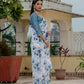 Jyoti Fashion Women's Blue Chinon Digital Print with Mirror Saree with Blouse | Swadesiicart