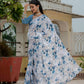 Jyoti Fashion Women's Blue Chinon Digital Print with Mirror Saree with Blouse | Swadesiicart