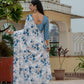 Jyoti Fashion Women's Blue Chinon Digital Print with Mirror Saree with Blouse | Swadesiicart