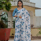Jyoti Fashion Women's Blue Chinon Digital Print with Mirror Saree with Blouse | Swadesiicart