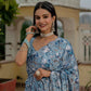 Jyoti Fashion Women's Sky Blue Chinon Digital Print with Mirror Saree with Blouse | Swadesiicart