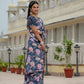Jyoti Fashion Women's Navy Blue Chinon Digital Print with Mirror Saree with Blouse | Swadesiicart