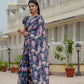 Jyoti Fashion Women's Navy Blue Chinon Digital Print with Mirror Saree with Blouse | Swadesiicart