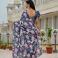 Jyoti Fashion Women's Navy Blue Chinon Digital Print with Mirror Saree with Blouse | Swadesiicart