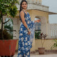 Jyoti Fashion Women's Royal Blue Chinon Digital Print with Mirror Saree with Blouse | Swadesiicart