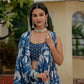 Jyoti Fashion Women's Royal Blue Chinon Digital Print with Mirror Saree with Blouse | Swadesiicart