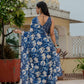 Jyoti Fashion Women's Royal Blue Chinon Digital Print with Mirror Saree with Blouse | Swadesiicart