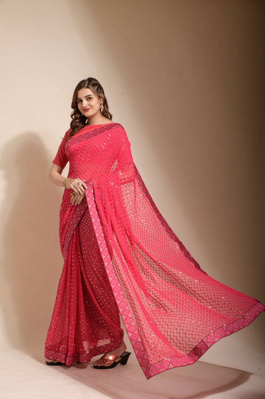 Jyoti Fashion Women's Pink Sequence Embroidery Georgette Saree with Blouse | Swadesiicart