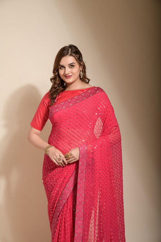 Jyoti Fashion Women's Pink Sequence Embroidery Georgette Saree with Blouse | Swadesiicart