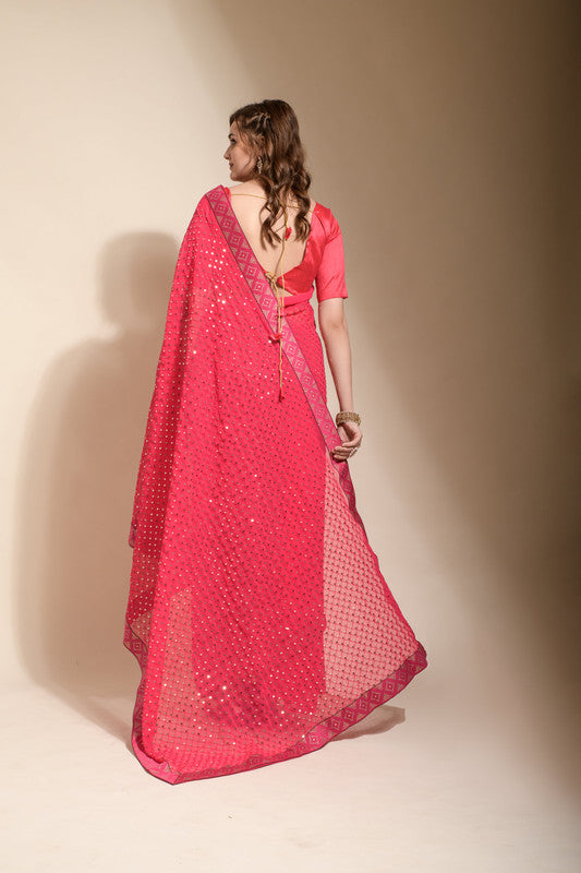 Jyoti Fashion Women's Pink Sequence Embroidery Georgette Saree with Blouse | Swadesiicart