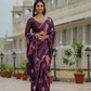 Jyoti Fashion Women's Wine Chinon Digital Print with Mirror Saree with Blouse | Swadesiicart