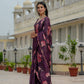 Jyoti Fashion Women's Wine Chinon Digital Print with Mirror Saree with Blouse | Swadesiicart