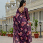 Jyoti Fashion Women's Wine Chinon Digital Print with Mirror Saree with Blouse | Swadesiicart