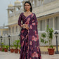 Jyoti Fashion Women's Wine Chinon Digital Print with Mirror Saree with Blouse | Swadesiicart