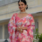 Jyoti Fashion Women's Pink Chinon Digital Print with Mirror Saree with Blouse | Swadesiicart