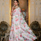 Jyoti Fashion Women's White Chinon Digital Print with Mirror Saree with Blouse | Swadesiicart